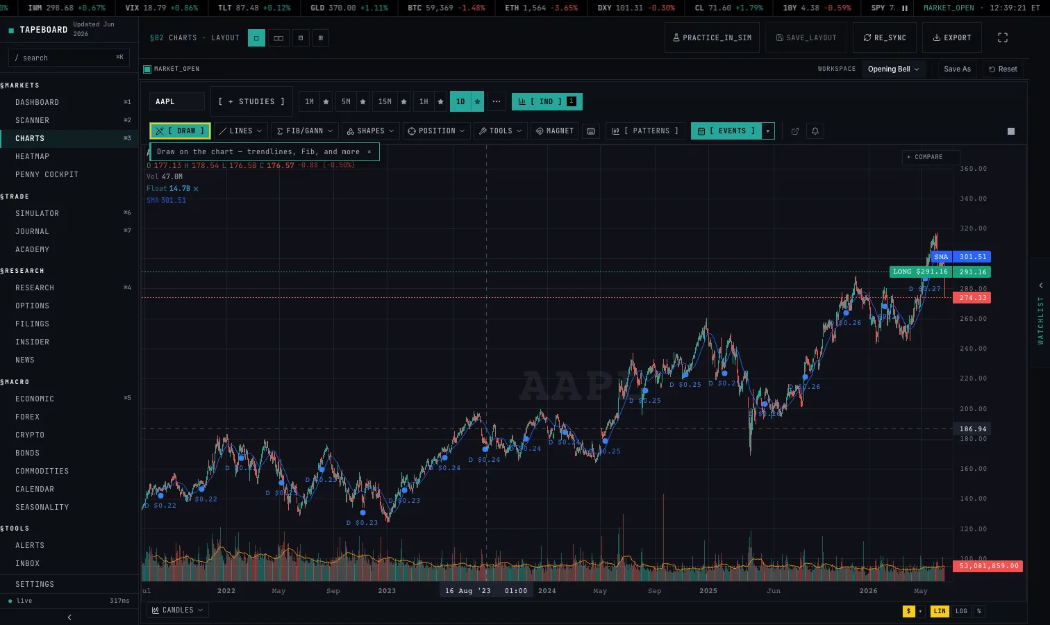 Chart with drawings and an anchored VWAP